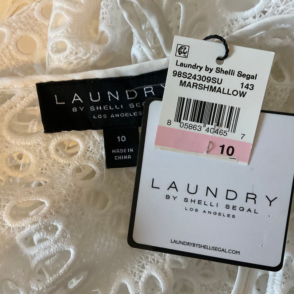Laundry White Cocktail Dress Eyelet Lace Cut Out Long Sleeve Mini Shift Size 10 - Picture 8 of 9